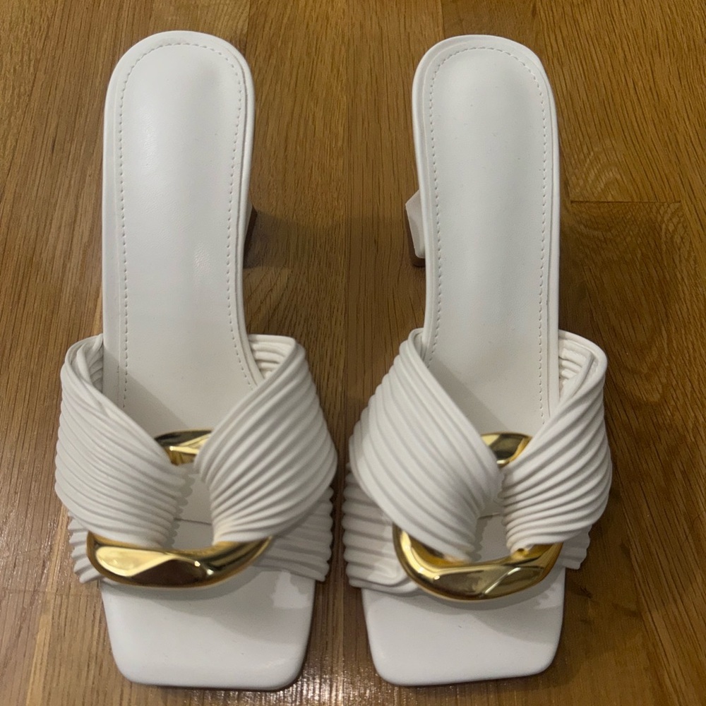 Elegant White and Gold Women's Heeled Sandals